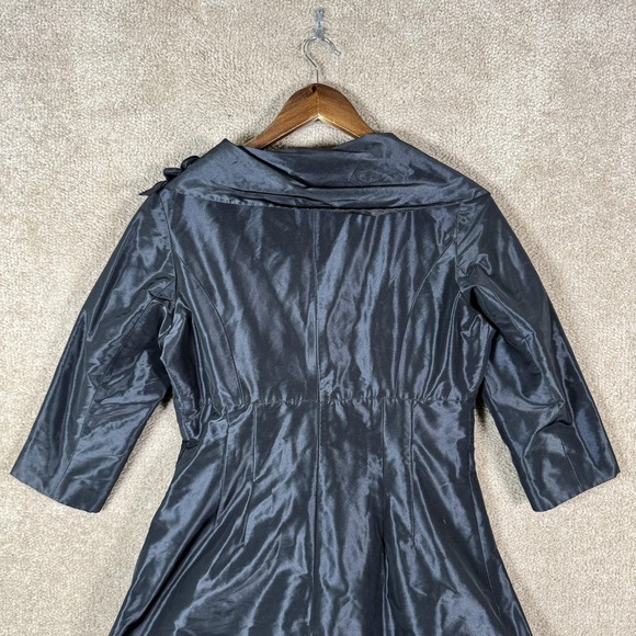 Teri Jon Dress Womens 8 Black Satin Fit Flare 3/4 Sleeve Floral Applique Formal - Picture 10 of 12